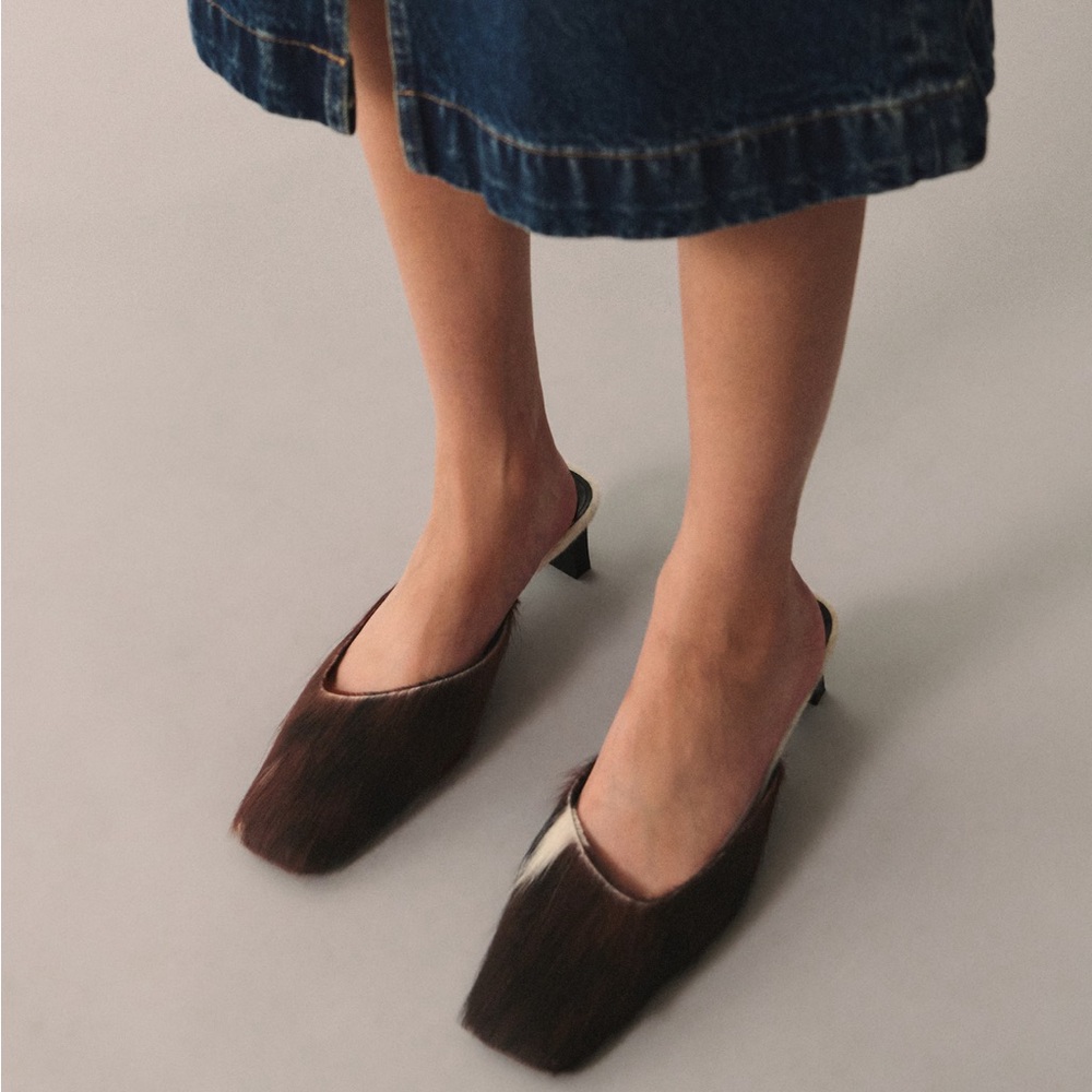 MANGO Leather Cow Print Mules - Picture 6 of 13